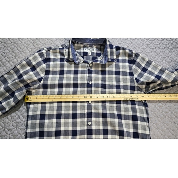 Express Plaid Shirt Long Sleeve Button Down Checkered Mens Size M - Picture 7 of 8